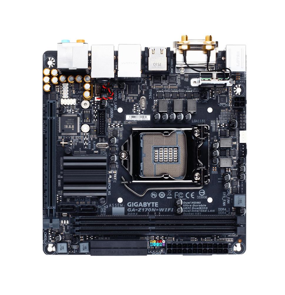 GA-Z170N-WIFI Gigabyte Socket LGA 1151 Intel Z170 Express Chipset 7th/6th Generation Core i7 / i5/ i3 / Pentium / Celeron Processors Support DDR4 2x DIMM 6x SATA 6.0Gb/s Mini-ITX Motherboard (Refurbished)