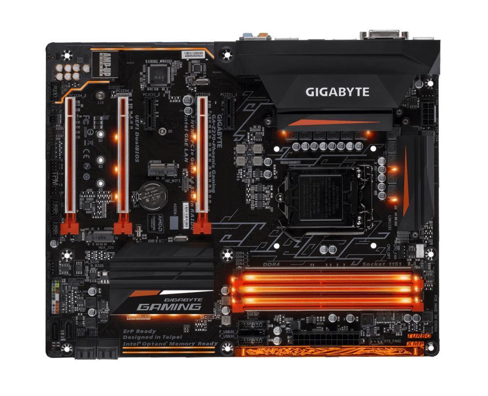 GA-Z270-PhoenixGaming(rev.1.0) Gigabyte Socket LGA 1151 Intel Z270 Express Chipset Core 7th/6th Generation i7 / i5 / i3 / Pentium / Celeron Processors Support DDR4 4x DIMM 6x SATA 6.0Gb/s ATX Motherboard (Refurbished)