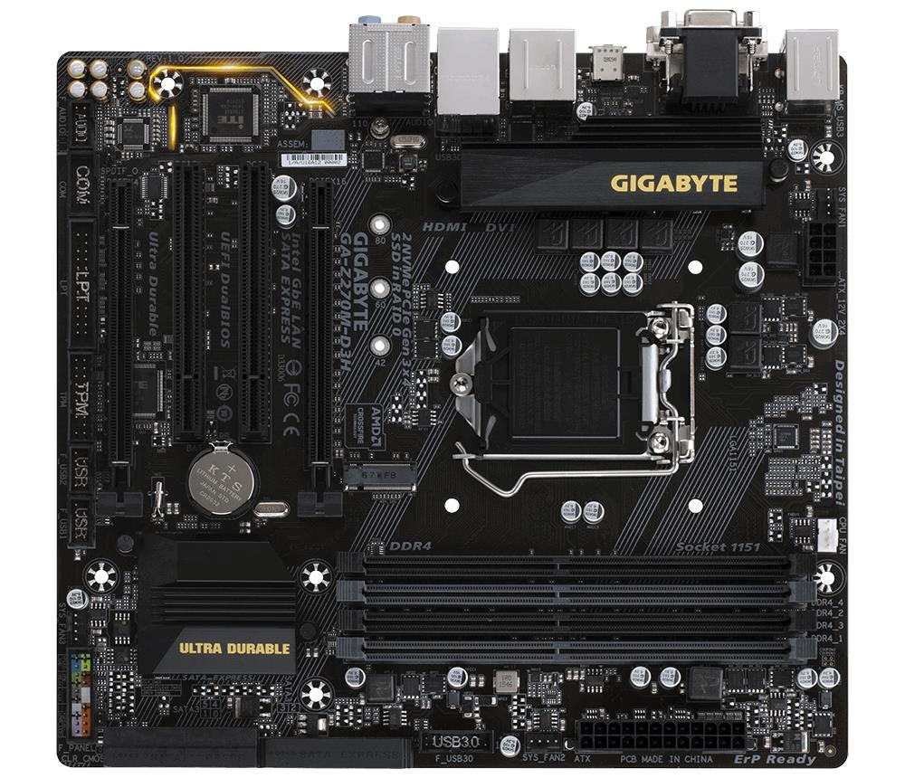 GA-Z270M-D3H Gigabyte Ultra Durable Desktop Motherboard Intel Z270 Chipset Socket H4 LGA-1151 (Refurbished)
