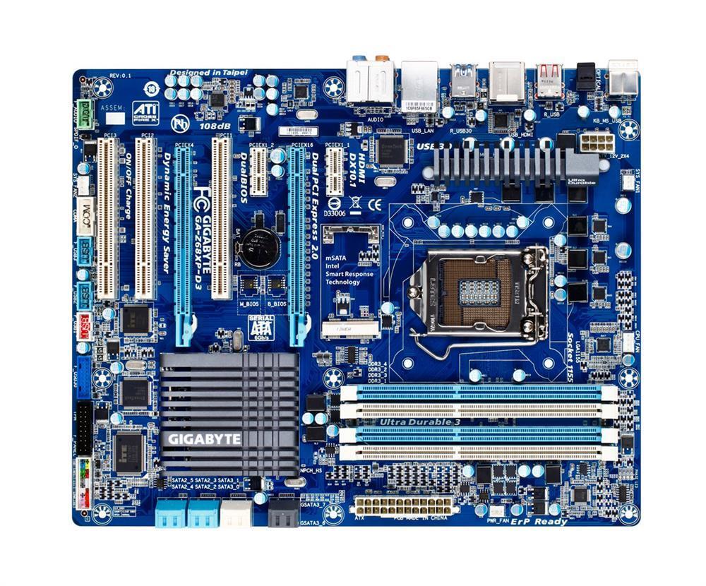 GA-Z68XP-D3 (rev. 1.0) Gigabyte Socket LGA 1155 Intel Z68 Express Chipset Core i7 / i5 / i3 / Pentium / Celeron Processors Support DDR3 4x DIMM 2x SATA 6.0Gb/s ATX Motherboard (Refurbished)