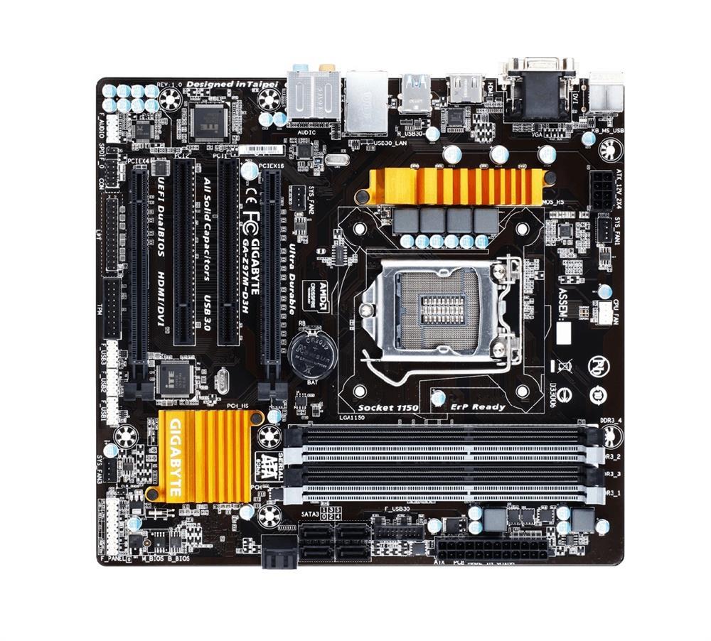 GA-Z97M-D3H(rev.1.0) Gigabyte Socket LGA 1150 Intel Z97 Express Chipset Core i7 / i5 / i3 / Pentium / Celeron Processors Support DDR3 4x DIMM 6x SATA 6.0Gb/s Micro-ATX Motherboard (Refurbished) GA-Z97M-D3H (rev. 1.0)