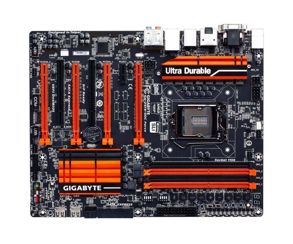 GA-Z97X-SOC Force (rev. 1.0) Gigabyte Socket LGA 1150 Intel Z97 Express Chipset Core i7 / i5 / i3 / Pentium / Celeron Processors Support DDR3 4x DIMM 6x SATA 6.0Gb/s ATX Motherboard  (Refurbished)
