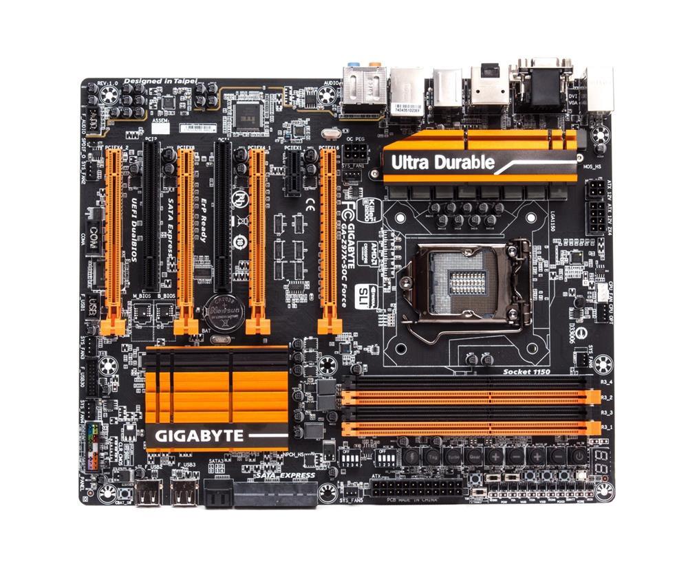 GA-Z97X-SOCForce Gigabyte Socket LGA 1150 Intel Z97 Express Chipset Core i7 / i5 / i3 / Pentium / Celeron Processors Support DDR3 4x DIMM 6x SATA 6.0Gb/s ATX Motherboard (Refurbished) GA-Z97X-SOC Force