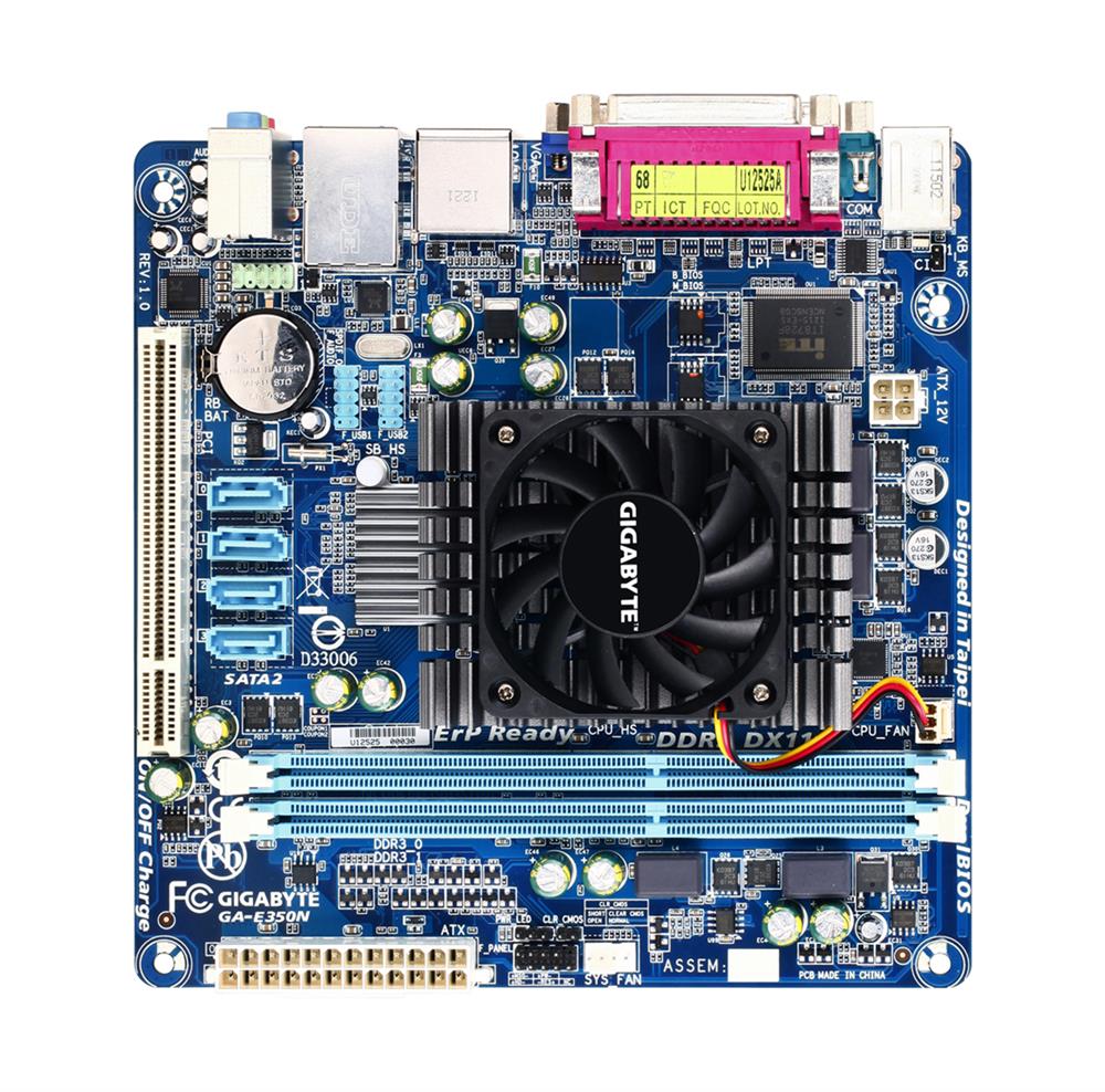 GA-E350N Gigabyte AMD A45 FCH Chipset AMD E-350D Dual-Core/ AMD Radeon HD 6310 Processors Support DDR3 2x DIMM 4x SATA 3.0Gb/s Mini-ITX Motherboard (Refurbished)
