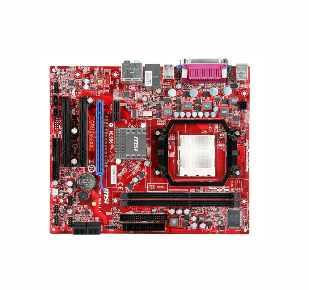 GF615M-P33-7597-040 MSI Socket AM3 Nvidia GeForce 6150 SE/ nForce 430 Chipset AMD Phenom II X4/ Phenom II X3/ Phenom II X2 Processors Support DDR3 2x DIMM 4x SATA2 3.0Gb/s Micro-ATX Motherboard (Refurbished)