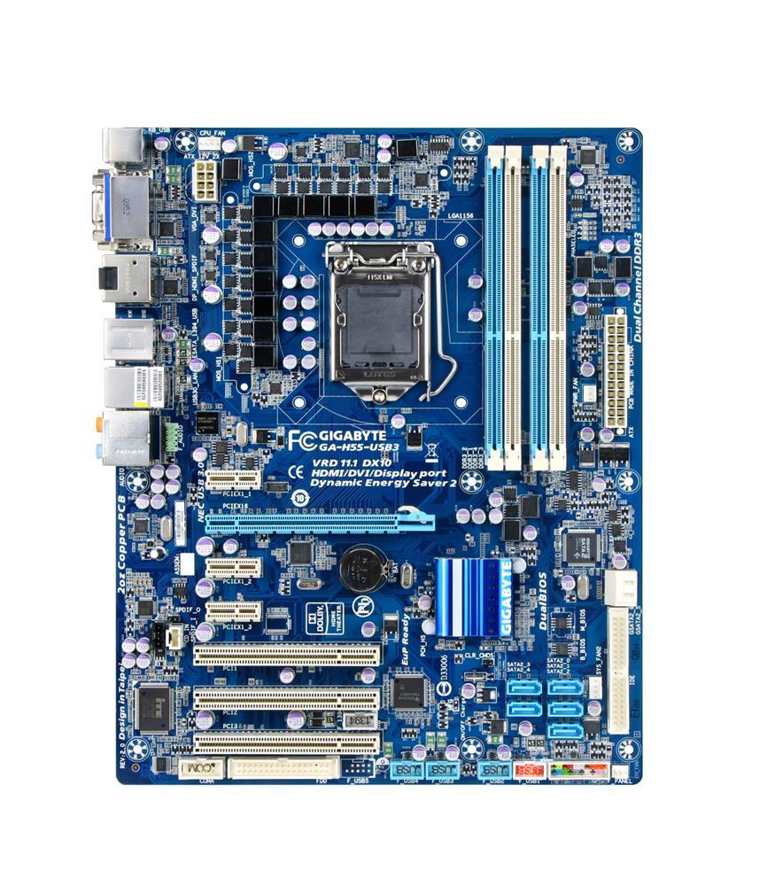 GIG-GA-H55-USB3 Gigabyte GA-H55-USB3 Socket LGA1156 Intel H55 Express Chipset ATX Motherboard (Refurbished)