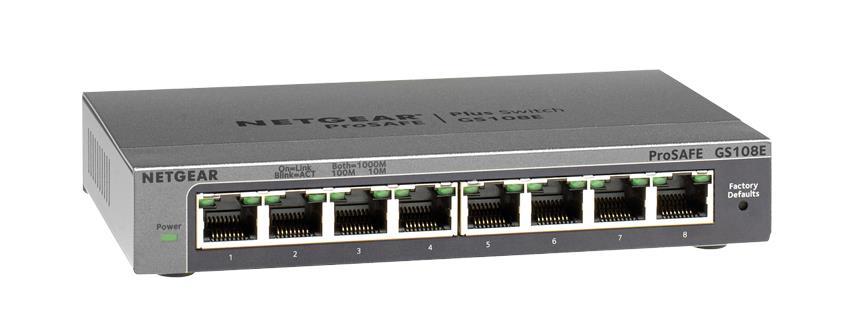 GS108E-300NAS NetGear Prosafe Plus 8-Ports RJ-45 10/100/1000Base-T RJ-45 Gigabit Ethernet Switch (Refurbished)