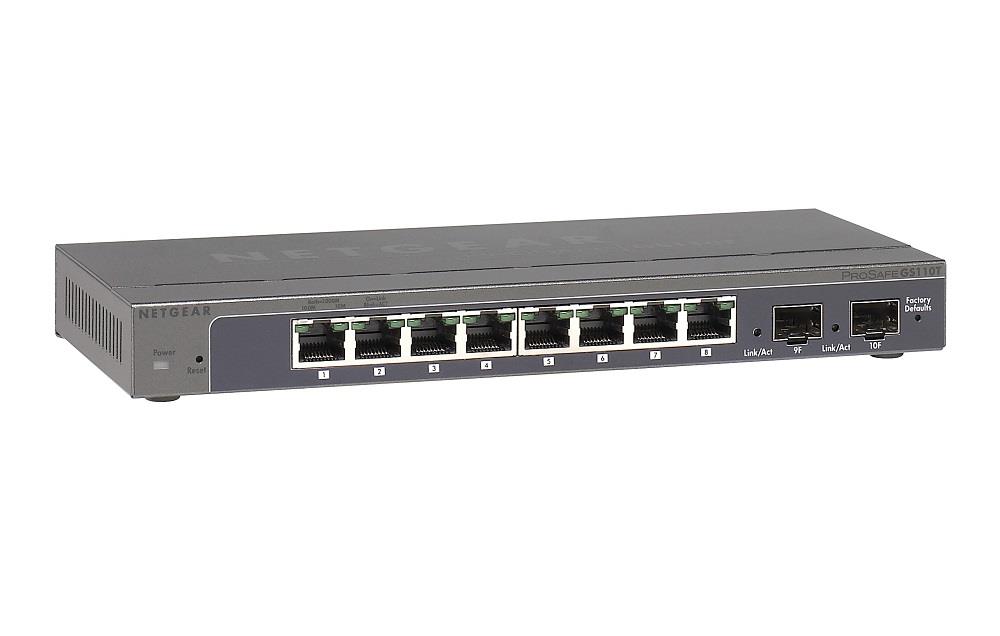 GS110T-100NAS NetGear ProSafe 10-Ports Gigabit Smart Switch with 2 Dedicated Gigabit SFP Ports (Refurbished)