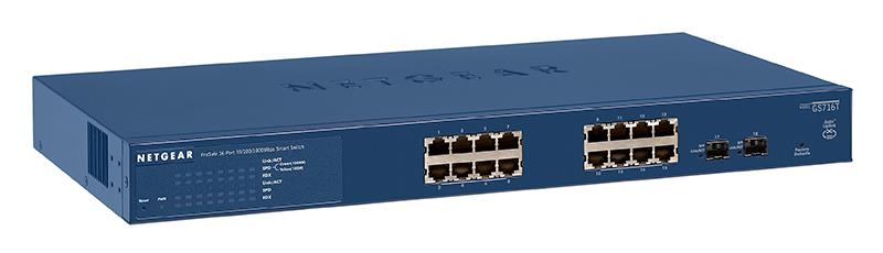 GS716TEU NetGear ProSafe 16-Ports RJ-45 10/100/1000Mbps 1000Base-T Gigabit Ethernet Rack-mountable Smart Managed Switch with 2x 1000Base-X SFP Ports ( (Refurbished)