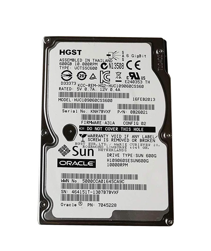 H109060SESUN600G Sun 600GB SAS 6.0 Gbps Hard Drive