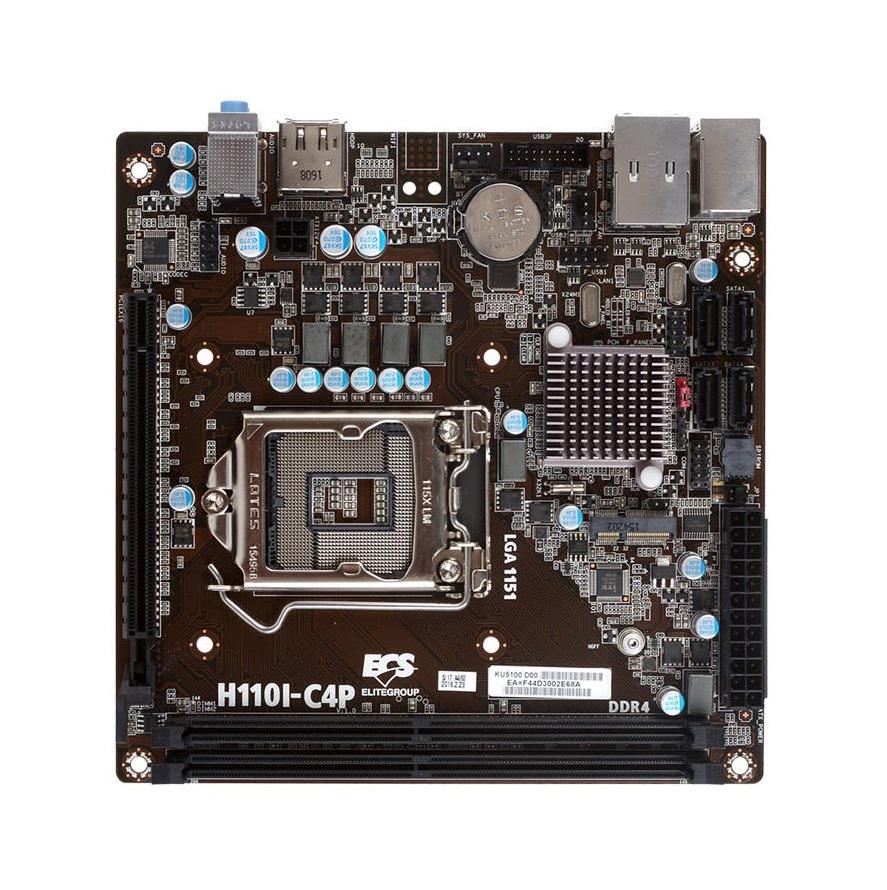 H110I-C4P ECS Socket LGA 1151 Intel H110 Express Chipset 7th/6th Generation Core i7 / i5 / i3 / Pentium / Celeron Processors Support DDR4 2x DIMM 4x SATA3 6.0Gb/s Mini-ITX Motherboard (Refurbished)