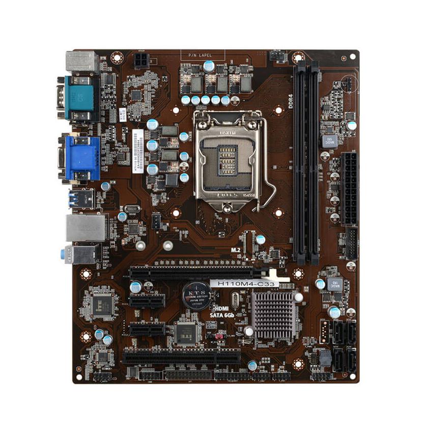 H110M4-C33 ECS Socket LGA 1151 Intel H110 Express Chipset 7th/6th Generation Core i7 / i5 / i3 / Pentium / Celeron Processors Support DDR4 2x DIMM 4x SATA3 6.0Gb/s Micro-ATX Motherboard (Refurbished)