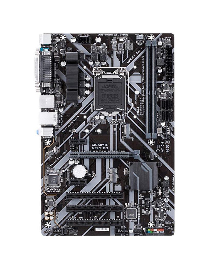 H310 D3 Gigabyte Socket LGA 1151 Intel H310 Express Chipset 8th Generation Core i7 / i5 / i3 / Pentium / Celeron Processors Support DDR4 2x DIMM 4x SATA 6.0Gb/s ATX Motherboard (Refurbished)