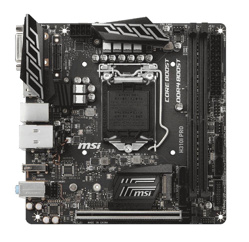 H310I PRO MSI Socket LGA 1151 Intel H310 Chipset 8th Generation Core i7 / i5 / i3 / Pentium Gold / Celeron Processors Support DDR4 2x DIMM 4x SATA 6.0Gb/s Mini-ITX Motherboard (Refurbished)
