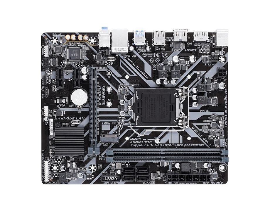H310M A (rev. 1.0) Gigabyte Socket LGA 1151 Intel H310 Express Chipset 8th Generation Core i7 / i5 / i3 / Pentium / Celeron Processors Support DDR4 2x DIMM 4x SATA 6.0Gb/s Micro-ATX Motherboard (Refurbished)