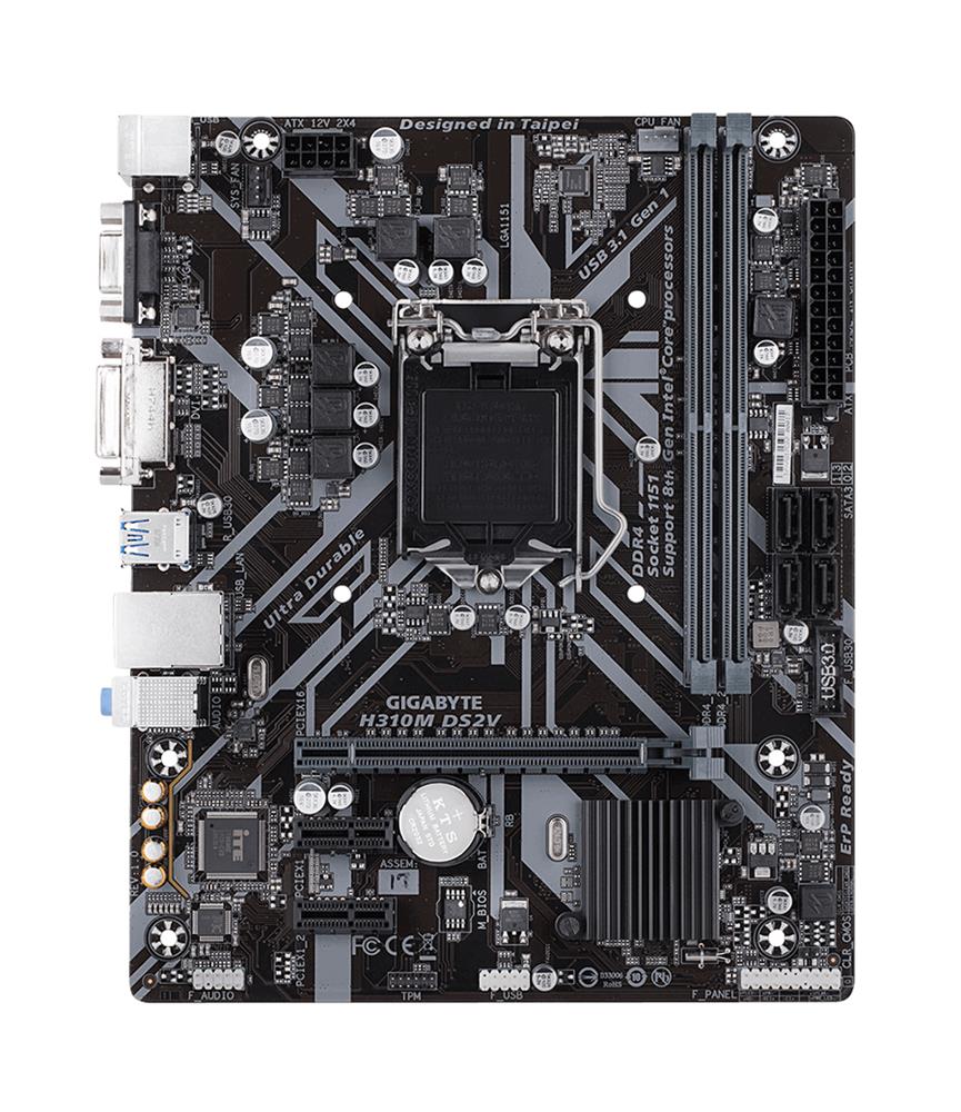 H310M DS2V (rev. 1.0) Gigabyte Socket LGA 1151 Intel H310 Express Chipset 8th Generation Core i7 / i5 / i3 / Pentium / Celeron Processors Support DDR4 2x DIMM 4x SATA 6.0Gb/s Micro-ATX Motherboard (Refurbished)