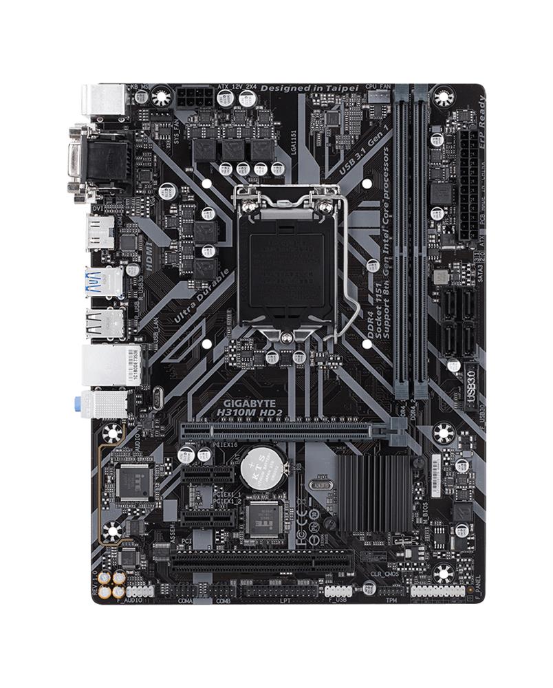H310M HD2 (rev. 1.0) Gigabyte Socket LGA 1151 Intel H310 Express Chipset 8th Generation Core i7 / i5 / i3 / Pentium / Celeron Processors Support DDR4 2x DIMM 4x SATA 6.0Gb/s Micro-ATX Motherboard (Refurbished)