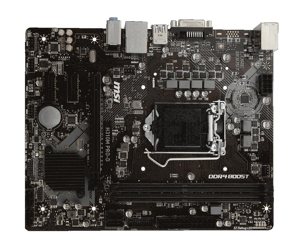 H310M PRO-D MSI Socket LGA 1151 Intel H310 Chipset 9th/8th Generation Core i9 / Pentium Gold / Celeron Processors Support DDR4 2x DIMM 4x SATA 6.0Gb/s Micro-ATX Motherboard (Refurbished)