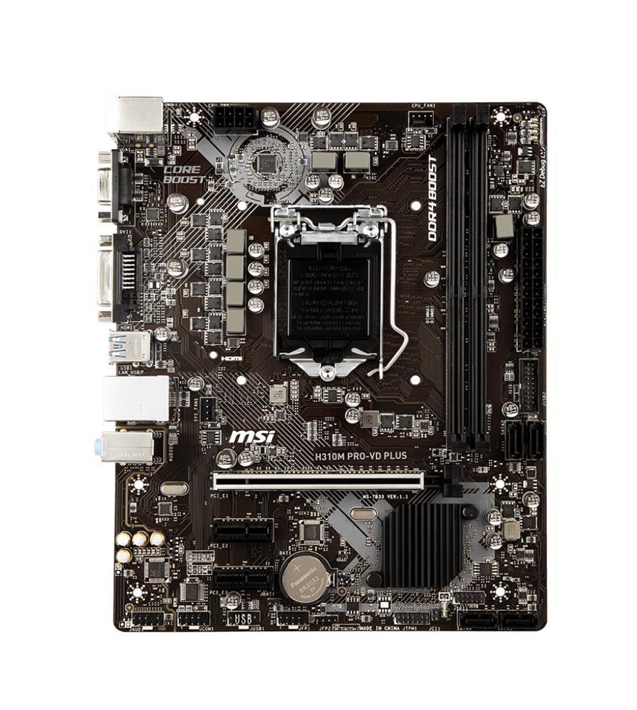 H310M PRO-VD PLUS MSI Socket LGA 1151 Intel H310 Chipset 8th/9th Generation Core i9 / Pentium Gold / Processors Support DDR4 2x DIMM 4x SATA 6.0Gb/s mATX Motherboard (Refurbished)
