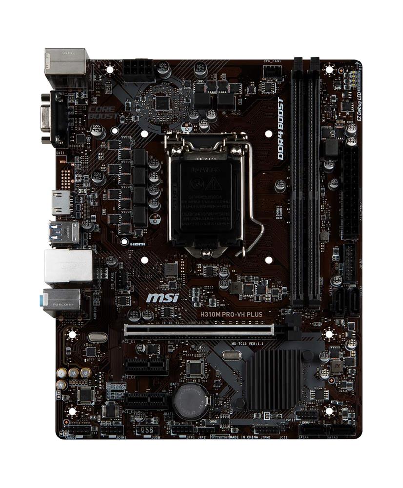 H310M PRO-VH PLUS MSI Socket LGA 1151 Intel H310 Chipset 9th/8th Generation Core i9 / Pentium Gold / Celeron Processors Support DDR4 2x DIMM 4x SATA3 Micro-ATX Motherboard (Refurbished)