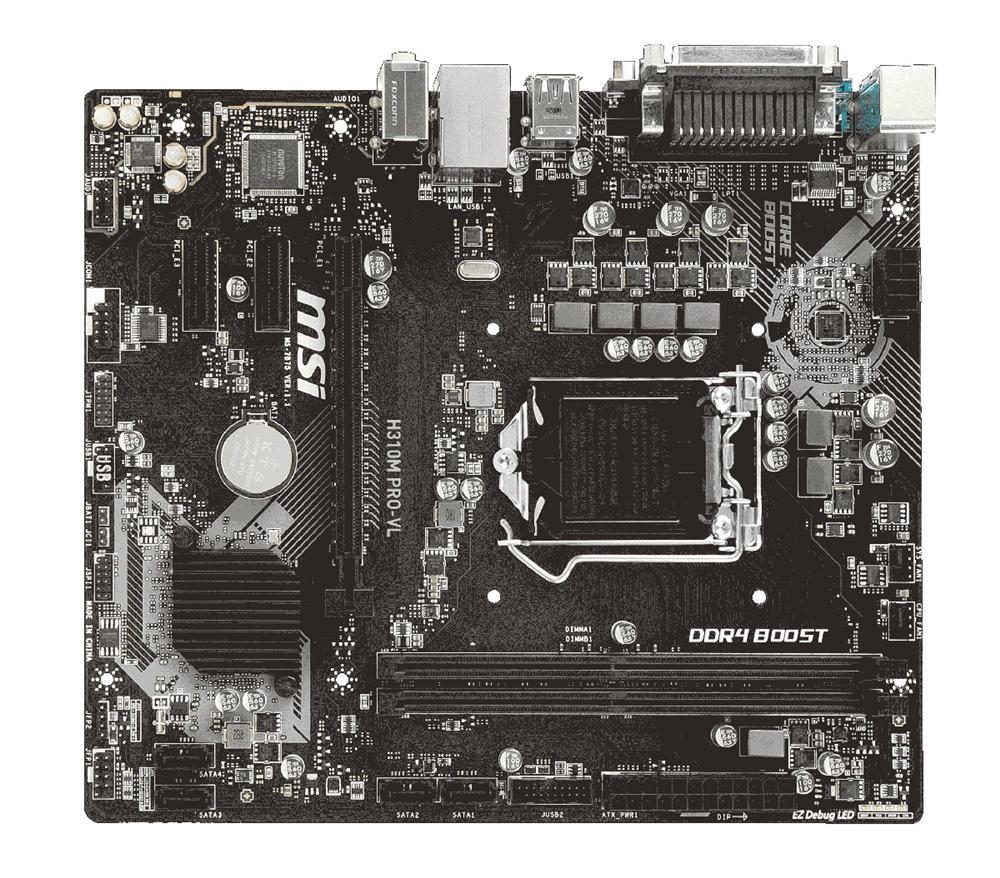 H310M PRO-VL PLUS MSI Socket LGA 1151 Intel H310 Chipset 9th/8th Generation Core i9 / Pentium Gold / Celeron Processors Support DDR4 2x DIMM 4x SATA 6.0Gb/s Micro-ATX Motherboard (Refurbished)