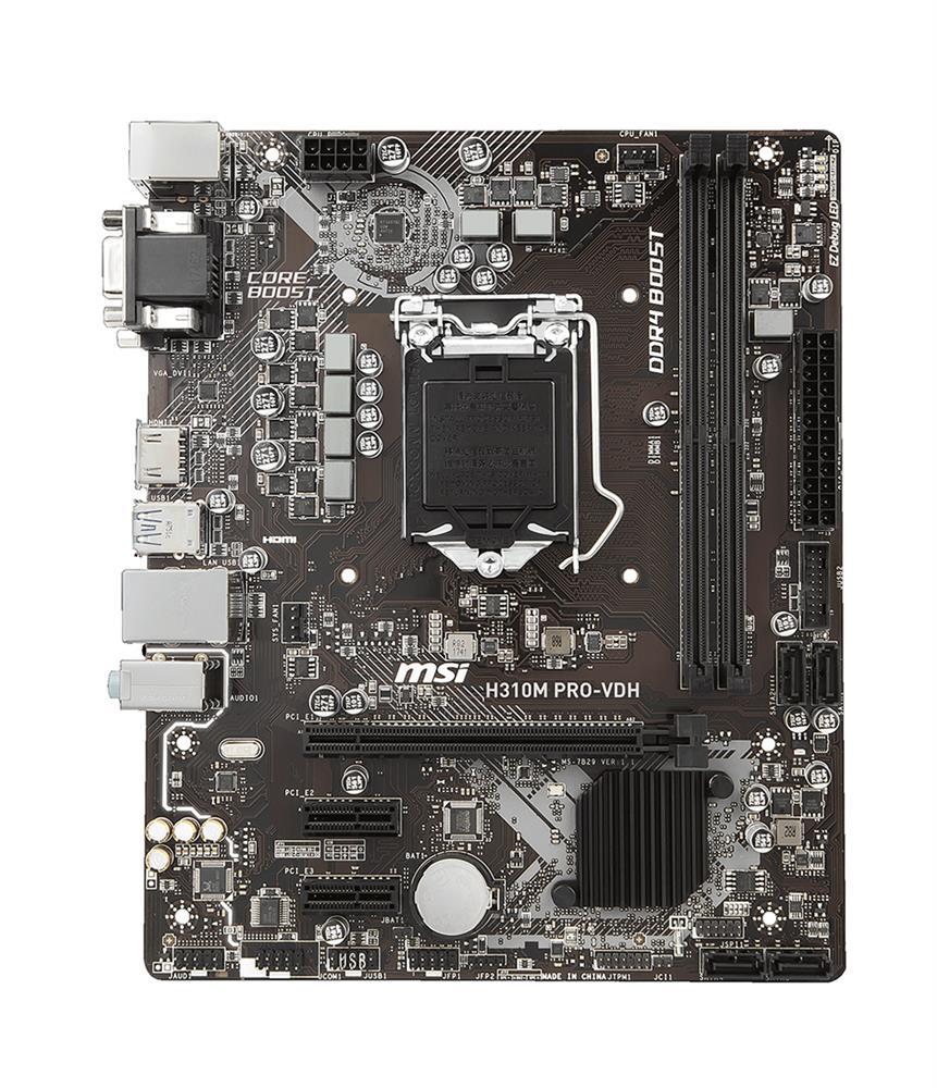 H310MPROVDH MSI H310M PRO-VDH Socket Intel H310 Chipset 8th Generation Core i7 / i5 / i3 / Pentium / Celeron Processors Support DDR4 2x DIMM 4x SATA 6.0Gb/s Micro-ATX Motherboard (Refurbished)