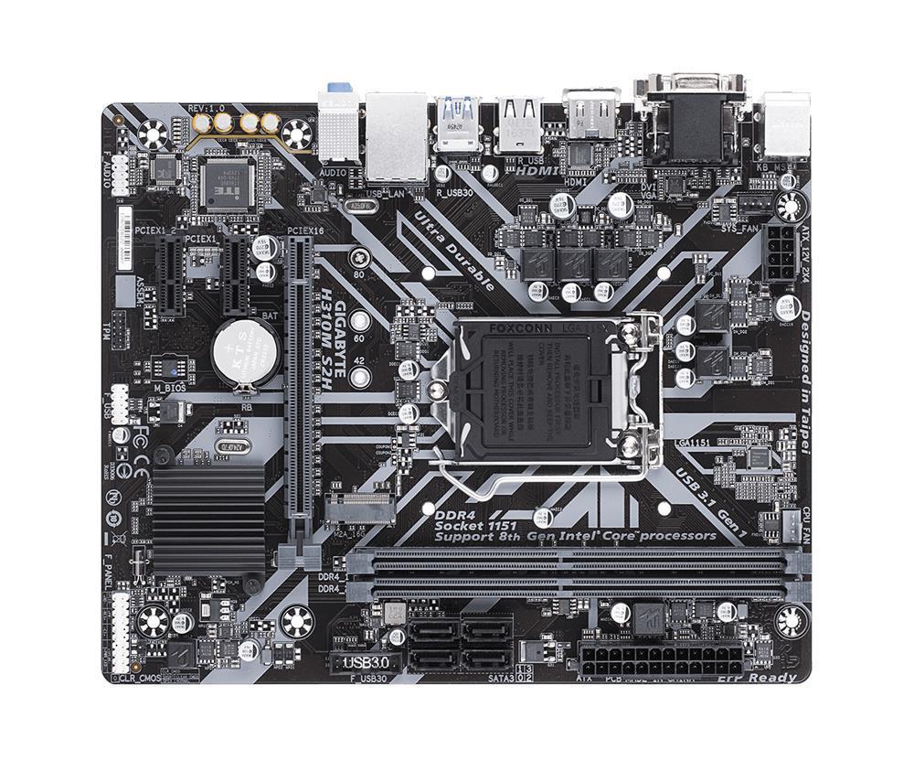 H310MS2H(rev.1.1) Gigabyte Socket LGA 1151 H310 Express Chipset 8th Generation Core i7 / i5 / i3 / Pentium / Celeron Processors Support DDR4 2x DIMM 4x SATA 6.0Gb/s Micro-ATX Motherboard (Refurbished)