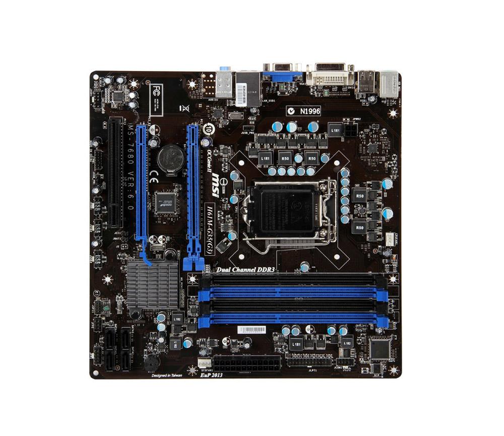 H61M-G35-G3 MSI H61M-G35 (G3) Socket LGA 1155 Intel H61 Chipset Core i7 / i5 / i3 Processors Support DDR3 4x DIMM 4x SATA2 3.0Gb/s Micro-ATX Motherboard (Refurbished)