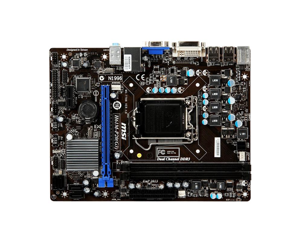H61M-P20 MSI (G3) Socket LGA 1155 Intel H61 Chipset Core i7 / i5 / i3 Processors Support DDR3 2x DIMM 2x SATA 3.0Gb/s Micro-ATX Motherboard (Refurbished)
