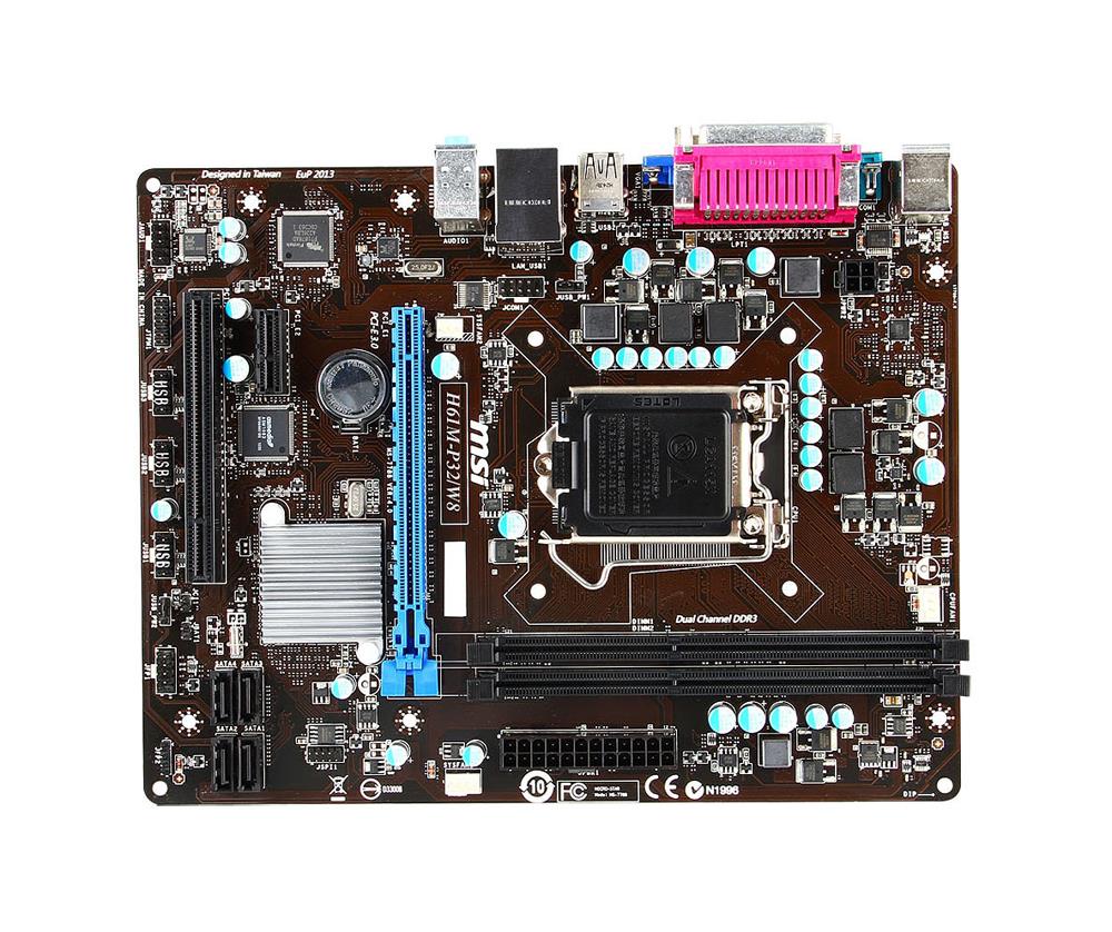 H61M-P32/W8 MSI Socket LGA 1155 Intel H61 Express Chipset Core i7 / i5 / i3 / Pentium / Celeron / Xeon Processors Support DDR3 2x DIMM 4x SATA 3.0Gb/s Micro-ATX Motherboard (Refurbished)