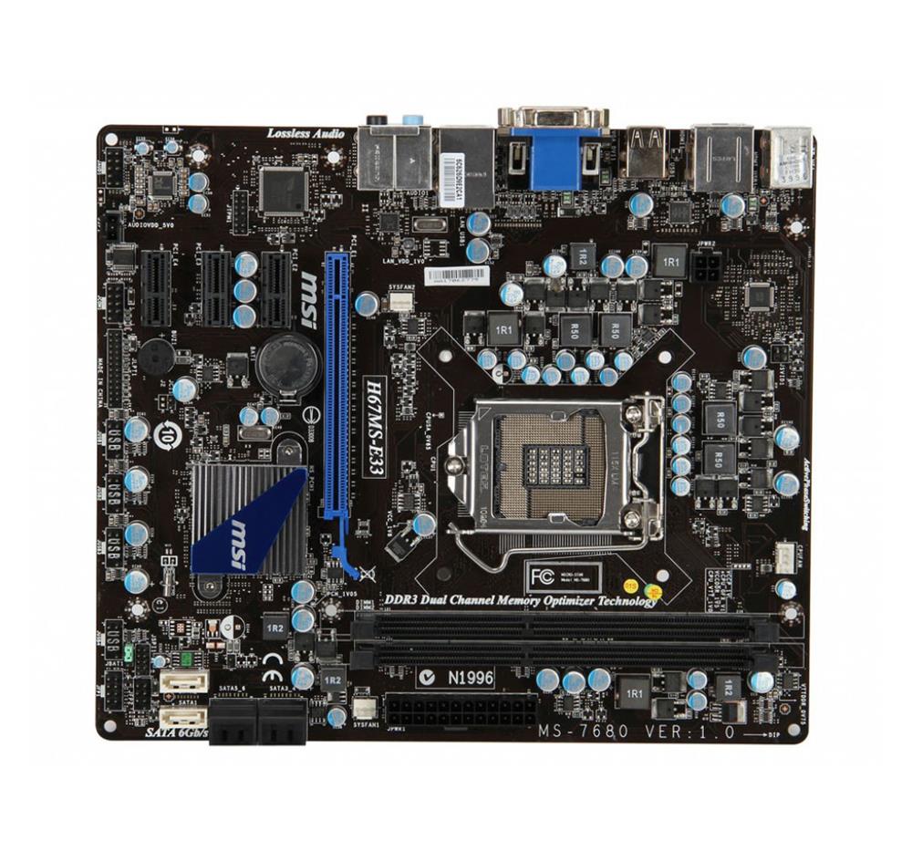 H67MS-E33 MSI (B3) Socket LGA 1155 Intel H67 Chipset Intel Core i7 / i5 / i3 Processors Support DDR3 2x DIMM 4x SATA 3.0Gb/s Micro-ATX Motherboard (Refurbished)