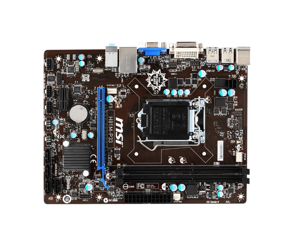 H81M-P33 MSI Socket LGA1150 Intel H81 4th Generation Core i7 / i5 / i3 / Pentium / Celeron Processors Support DDR3 2x DIMM 6x SATA 3.0Gb/s Micro-ATX Motherboard (Refurbished)
