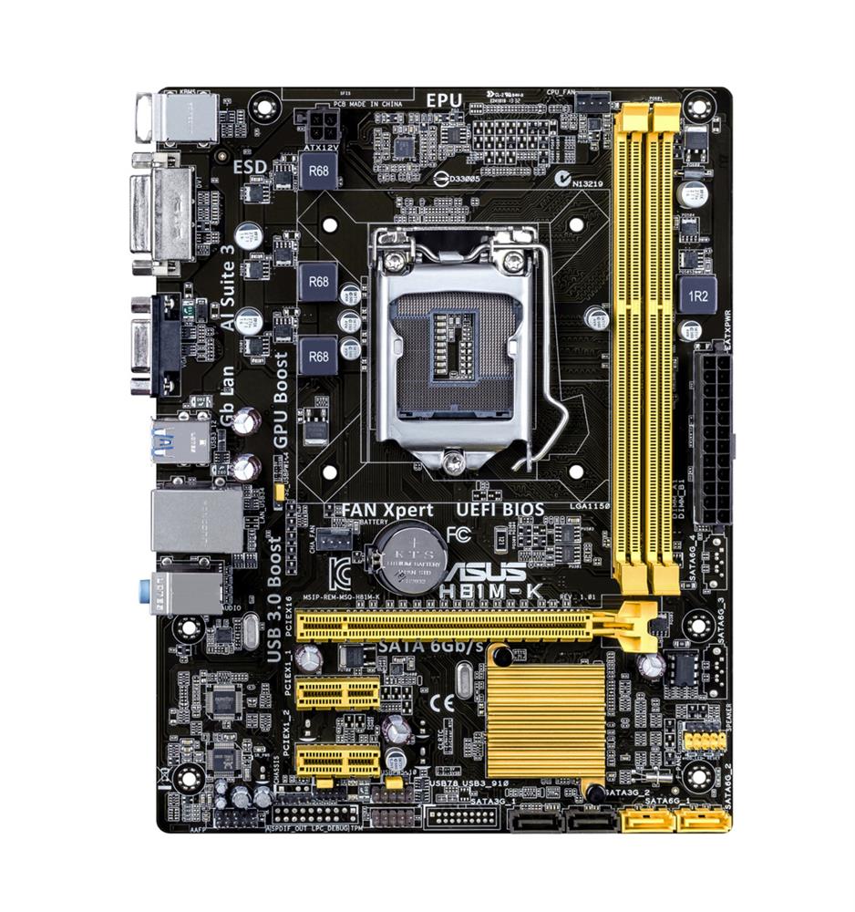 H81MKCSI ASUS H81M-K/C/SI Socket LGA 1150 Intel H81 Chipset Core i7 / i5 /i3 / Pentium / Celeron Processors Support DDR3 2x DIMM 2x SATA 3.0Gb/s uATX Motherboard (Refurbished)