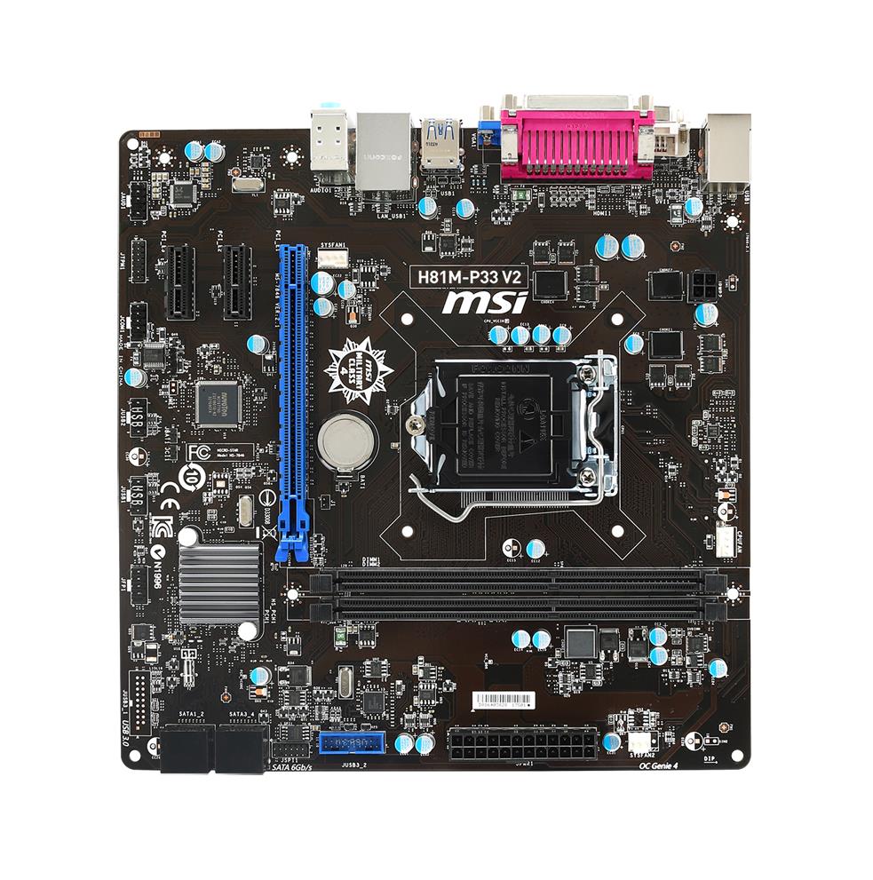 H81MP33V2 MSI H81M-P33 V2 Socket LGA1150 Intel H81 4th Generation Core i7 / i5 / i3 / Pentium / Celeron Processors Support DDR3 2x DIMM 2x SATA 3.0Gb/s Micro-ATX Motherboard (Refurbished)