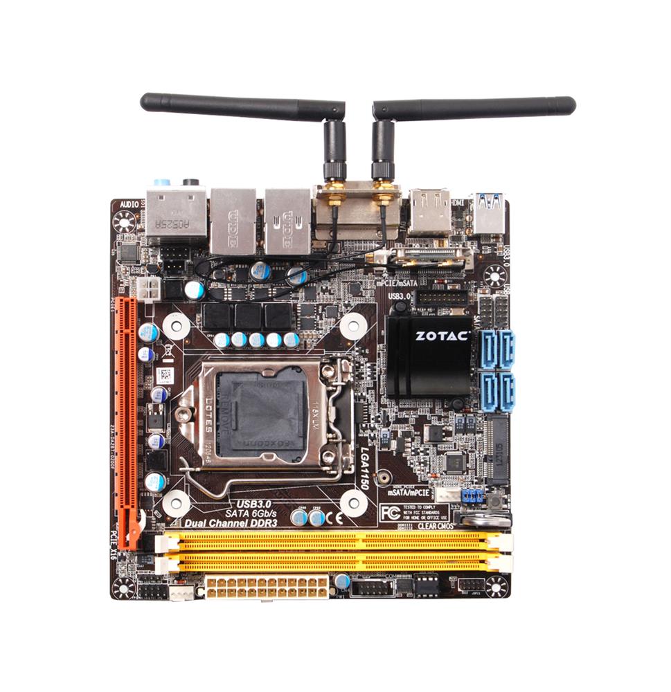 H87ITX-A-E Zotac Desktop Motherboard Intel H87 Express Chipset Socket H3 LGA-1150 Mini ITX 1 x Processor Support 16GB DDR3 SDRAM Maximum RAM Serial ATA/600 RAID Supported Controller On-board Video Chipset 1 x PCIe x16 Slot 4 x USB 3.0 Port Bluetooth Wireless LAN HDMI (Refurbished)