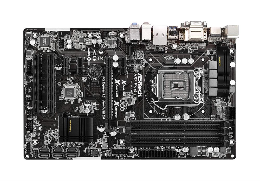 H87PRO4 ASRock H87 Pro4 Socket LGA 1150 Intel H87 Chipset New 4th & 4th Generation Core i7 / i5 / i3 / Pentium / Celeron Processors Support DDR3 4x DIMM 6x SATA3 6.0Gb/s ATX Motherboard (Refurbished)