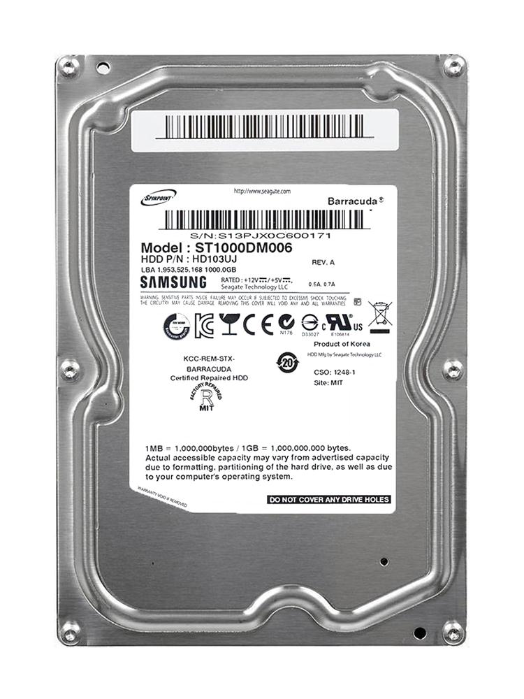 HD103UJ Samsung Spinpoint F1 1TB 7200RPM SATA 3Gbps 32MB Cache 3.5-inch Internal Hard Drive