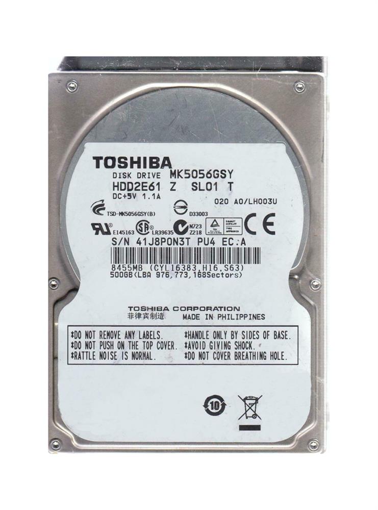 HDD2E61Z Toshiba 500GB 7200RPM SATA 3Gbps 16MB Cache 2.5-inch Internal Hard Drive