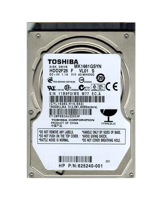 HDD2F25-F Toshiba 160GB 7200RPM SATA 3Gbps 16MB Cache 2.5-inch Internal Hard Drive