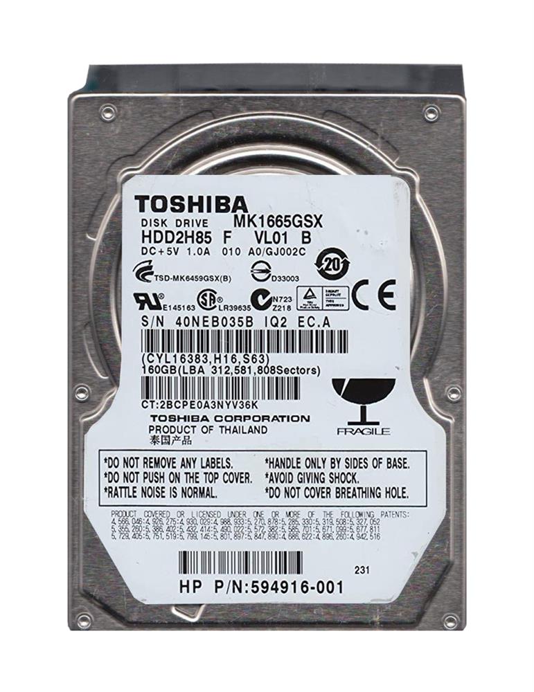 HDD2H85-F Toshiba 160GB 5400RPM SATA 3Gbps 8MB Cache 2.5-inch Internal Hard Drive