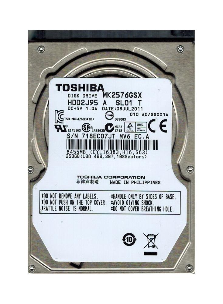HDD2J95A Toshiba 250GB 5400RPM SATA 3Gbps 8MB Cache 2.5-inch Internal Hard Drive