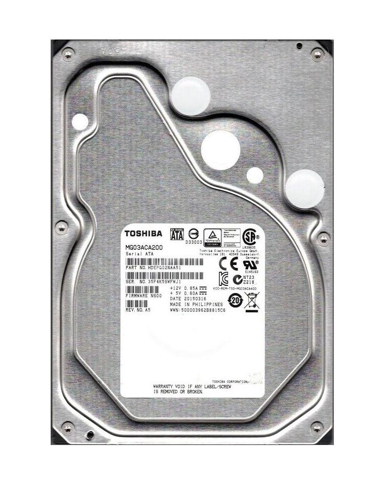 HDEPQ02NAA51 Toshiba Enterprise Capacity 2TB 7200RPM SATA 6Gbps 64MB Cache (512n) 3.5-inch Internal Hard Drive