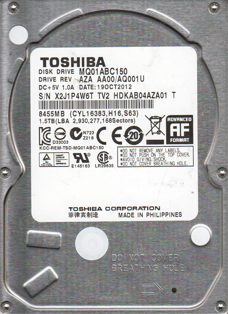 HDKAB04AZA01 T Toshiba 1.5TB 5400RPM SATA 3Gbps 8MB Cache 2.5-inch Internal Hard Drive