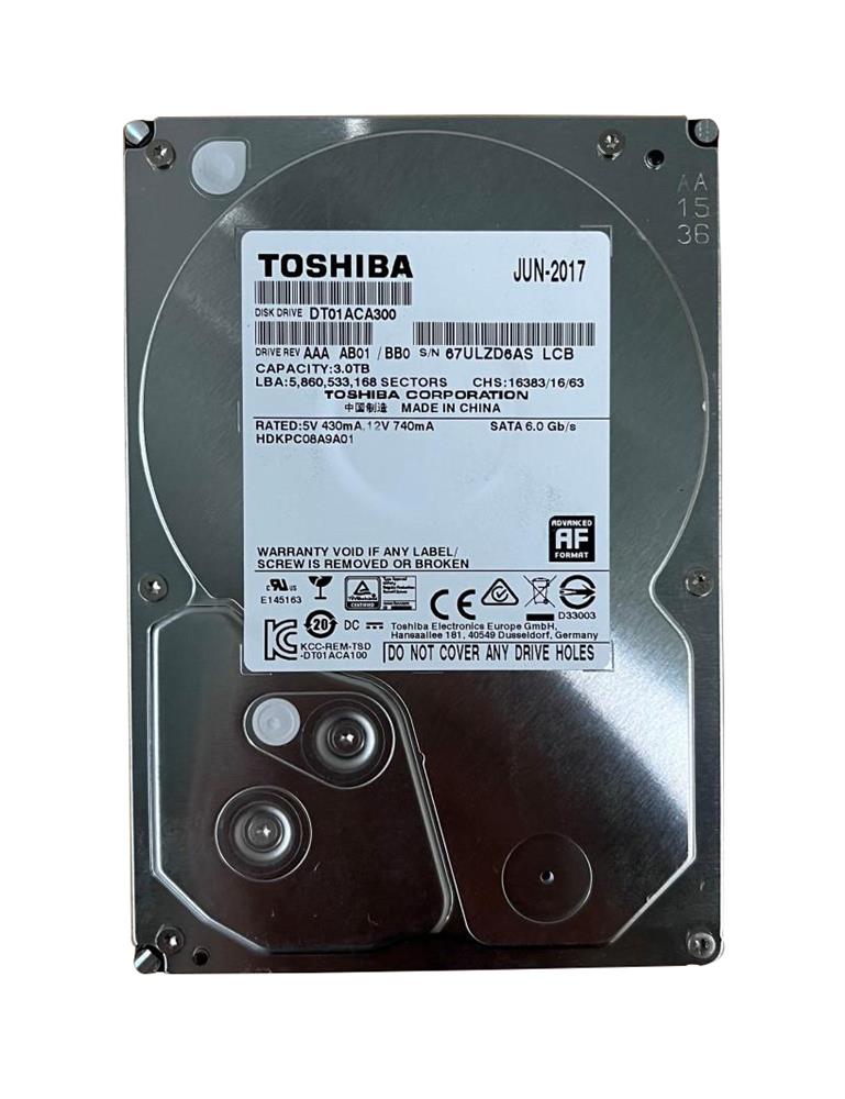 HDKPC08A9A01 Toshiba Desktop 3TB 7200RPM SATA 6Gbps 64MB Cache (512e) 3.5-inch Internal Hard Drive
