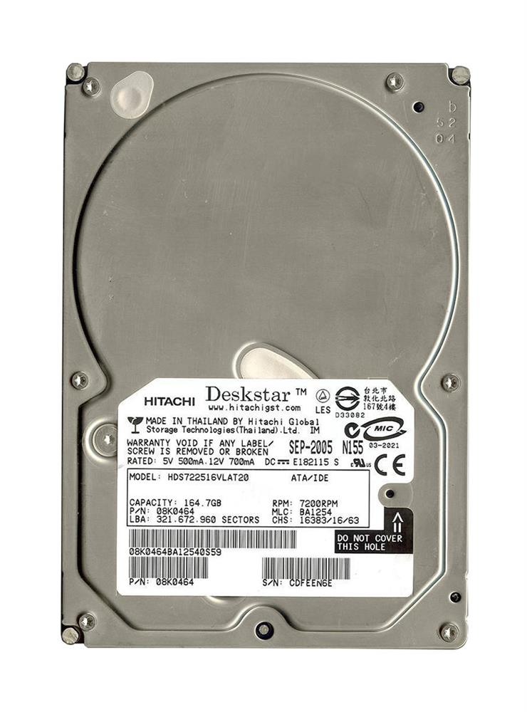 HDS722516VLAT20 Hitachi Deskstar 7K250 160GB 7200RPM ATA-100 2MB Cache 3.5-inch Internal Hard Drive