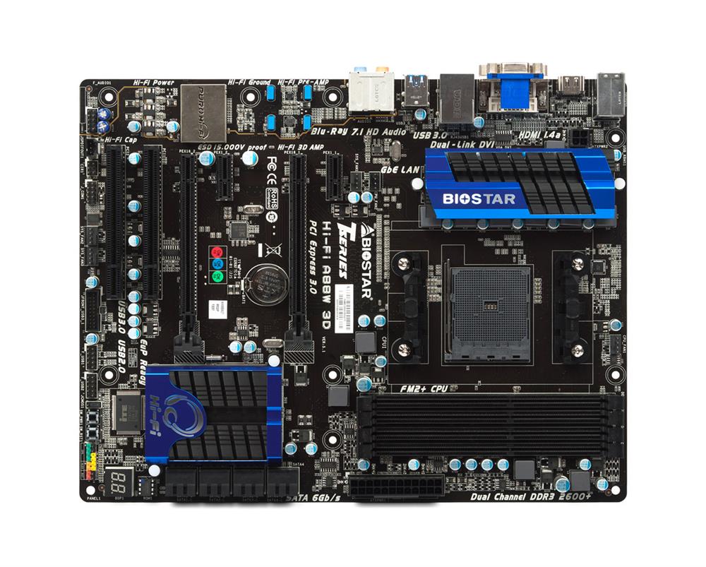HIFIA88W3D Biostar Socket FM2+ / FM2 Chipset A88X 4 x DDR3 8 x SATA 3Gbps ATX System Board (Refurbished)