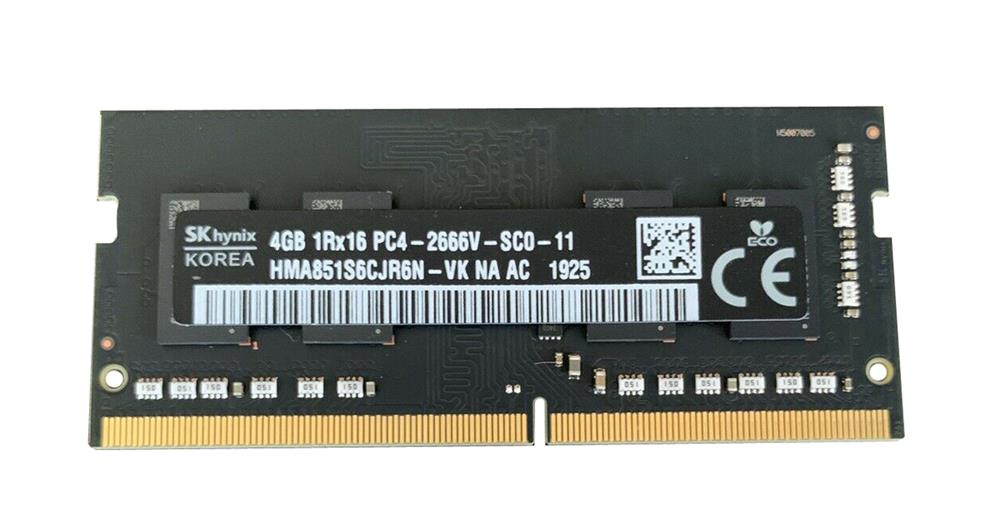HMA851S6CJR6N-VKNA-AC Hynix 4GB PC4-21300 DDR4-2666MHz non-ECC Unbuffered CL19 260-Pin SoDimm 1.2V Single Rank Memory Module