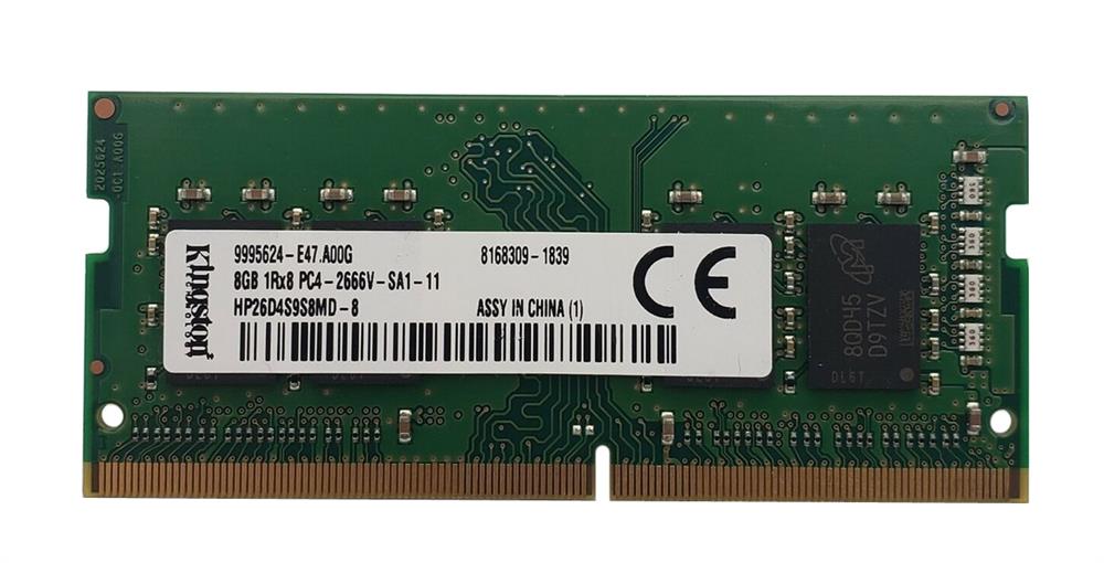 HP26D4S9S8MD-8 Kingston 8GB PC4-21300 DDR4-2666MHz non-ECC Unbuffered CL19 260-Pin SoDimm 1.2V Dual Rank Memory Module