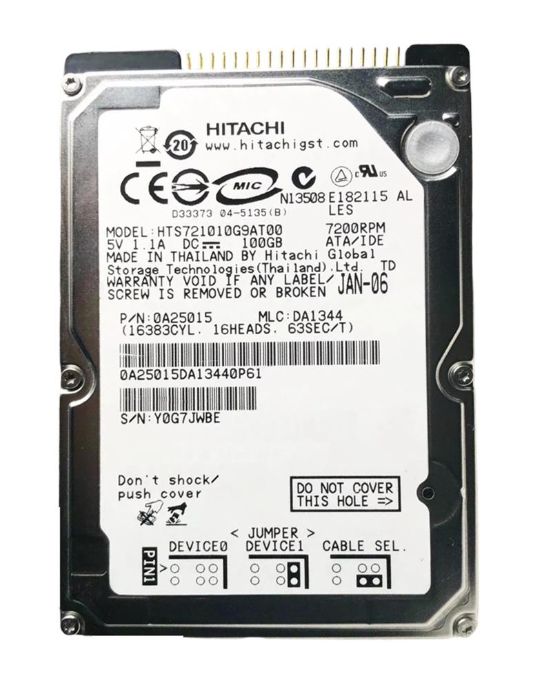 HTS721010G9AT00 Hitachi Travelstar 7K100 100GB 7200RPM ATA-100 8MB Cache 2.5-inch Internal Hard Drive