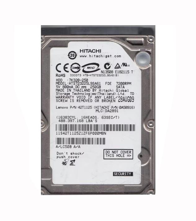 HTS723225L9SA61 Hitachi Travelstar 7K320 250GB 7200RPM SATA 1.5Gbps 16MB Cache (BDE) 2.5-inch Internal Hard Drive